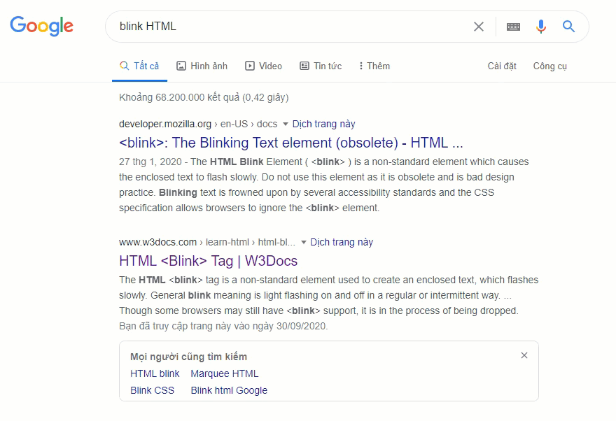 từ khóa blink HTML trên google